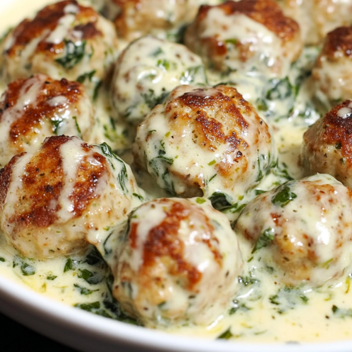 Chicken Ricotta Meatballs with Spinach Alfredo Sauce