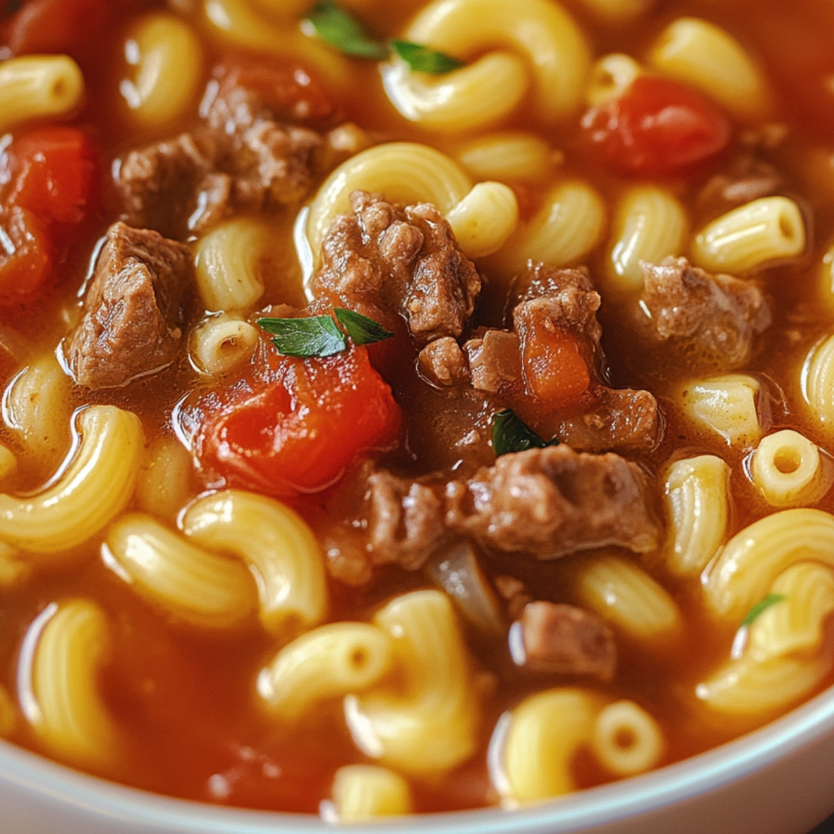 Classic Beef and Tomato Macaroni Soup