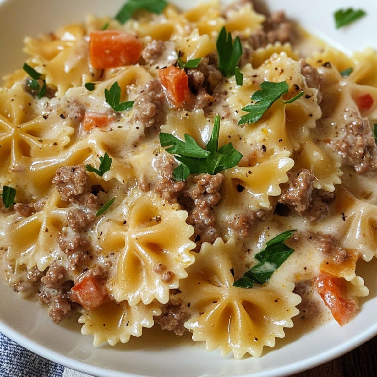 Creamy Bowtie Pasta with Ground Beef