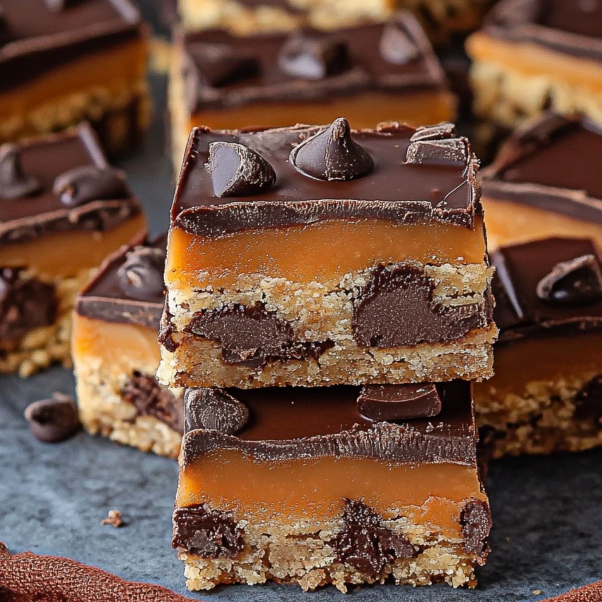 Gooey Caramel Chocolate Crunch Bars