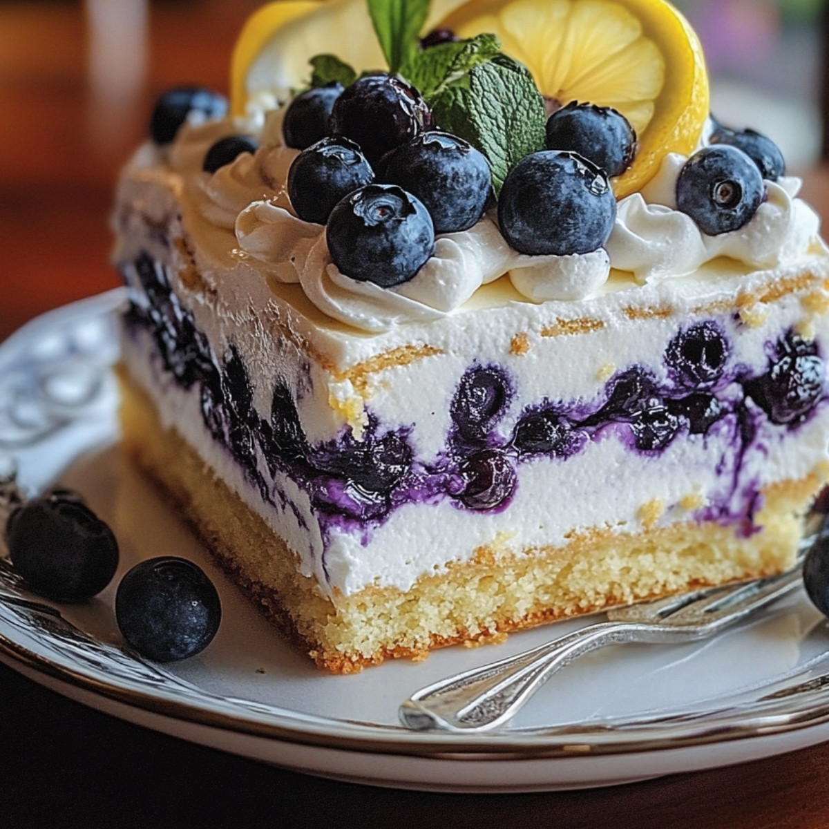 Lemon Blueberry Shortbread Mousse Cake