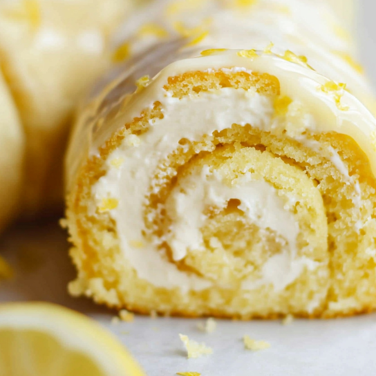 Luscious Lemon Cream Roll Cake with Lemon Glaze