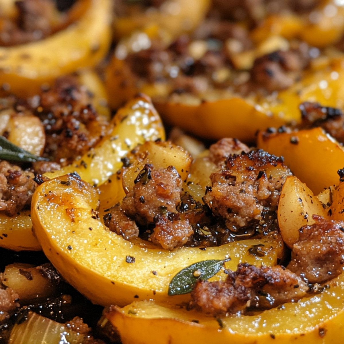 Maple-Glazed Acorn Squash with Sausage, Apple, and Sage