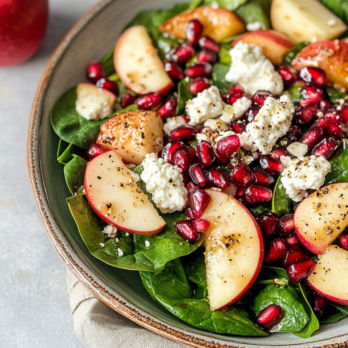 Pomegranate Spinach Salad with Apples & Goat Cheese