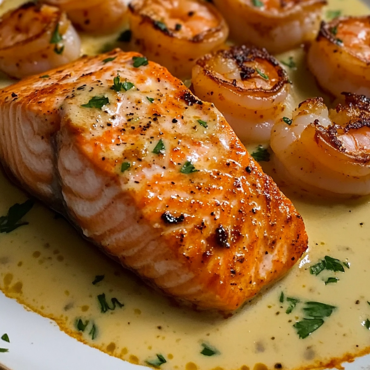 Salmon and Shrimp with Cajun Cream Sauce