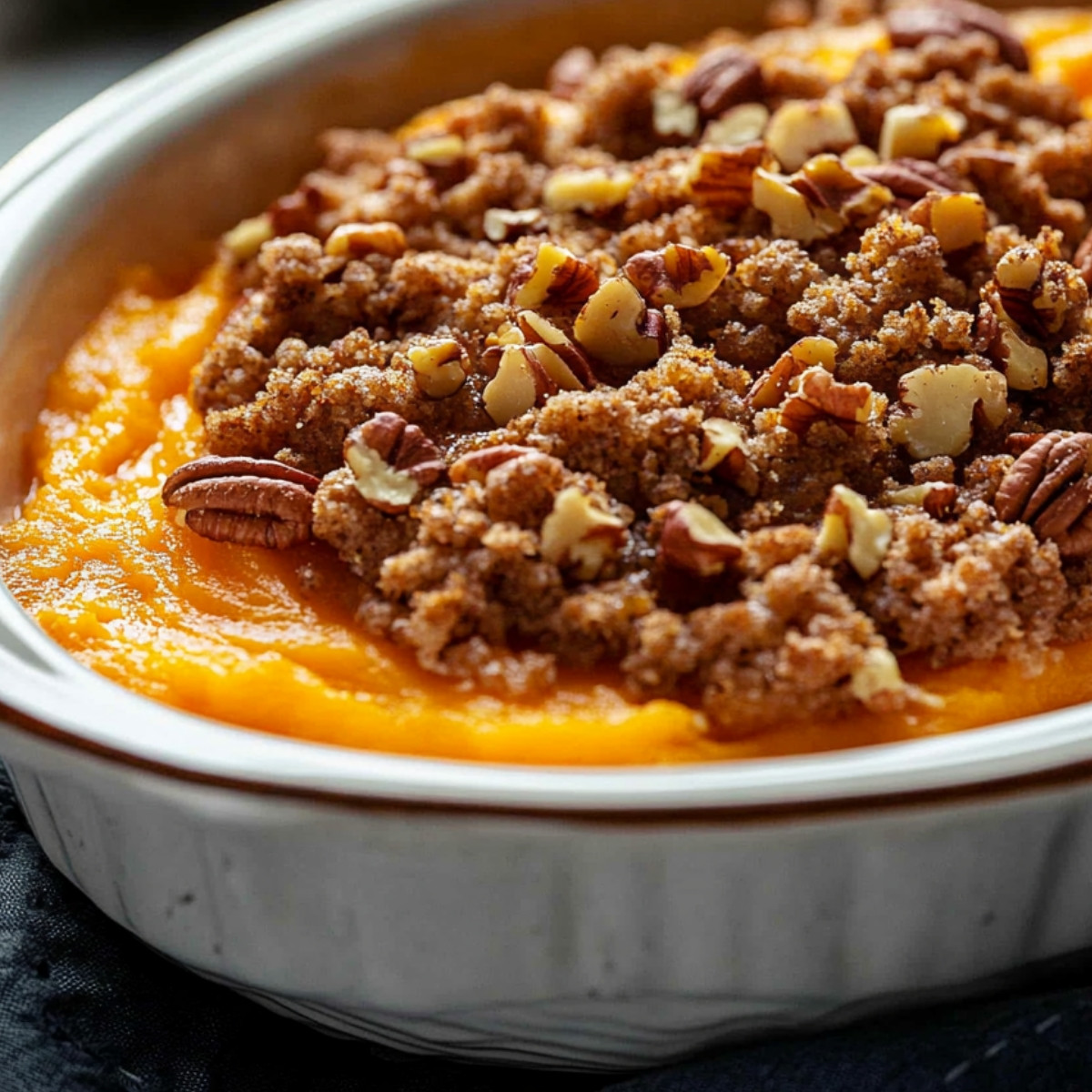 Sweet Potato Casserole with Pecan Topping