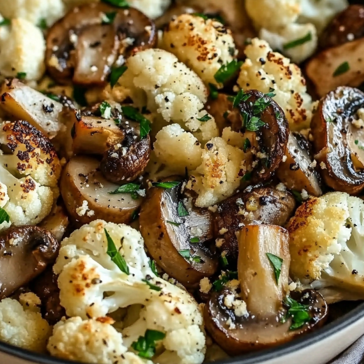 Vegan Garlic Mushrooms & Cauliflower Skillet