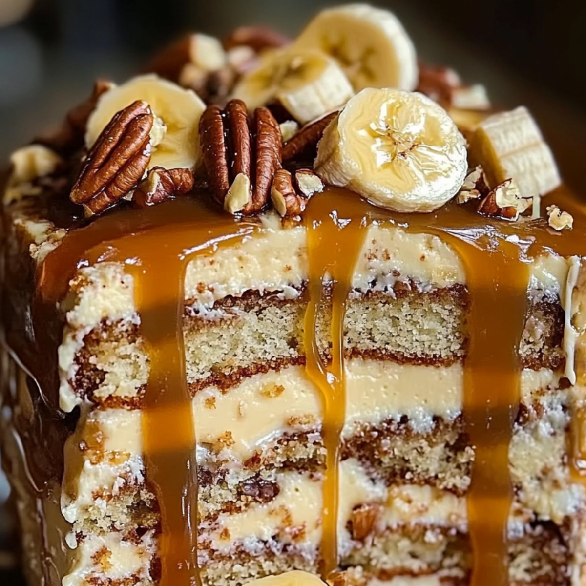 Banana Pecan Caramel Layer Cake