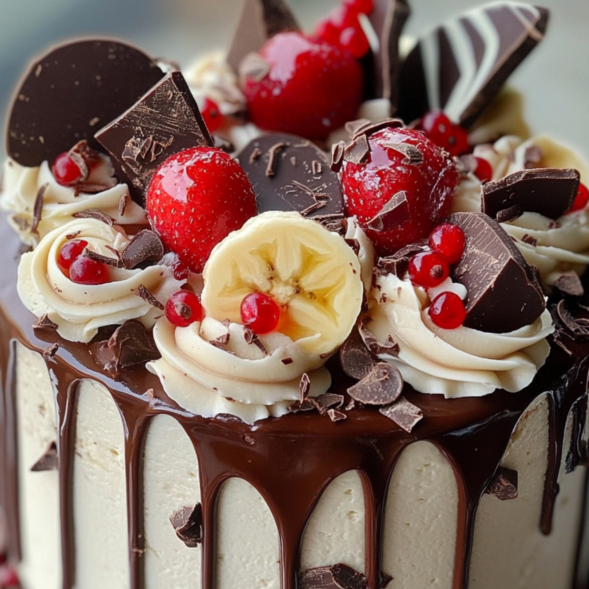 Banana Split Chocolate Drip Cake