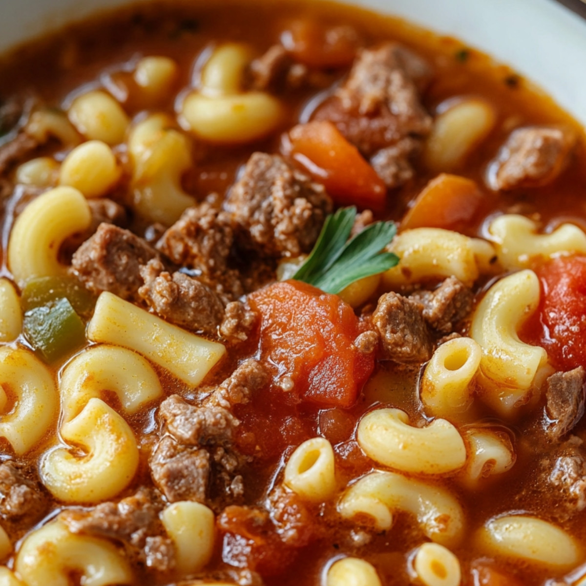 Classic Beef and Tomato Macaroni Soup