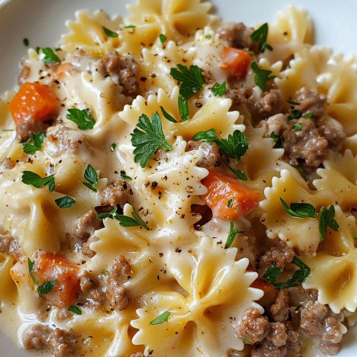 Creamy Bowtie Pasta with Ground Beef