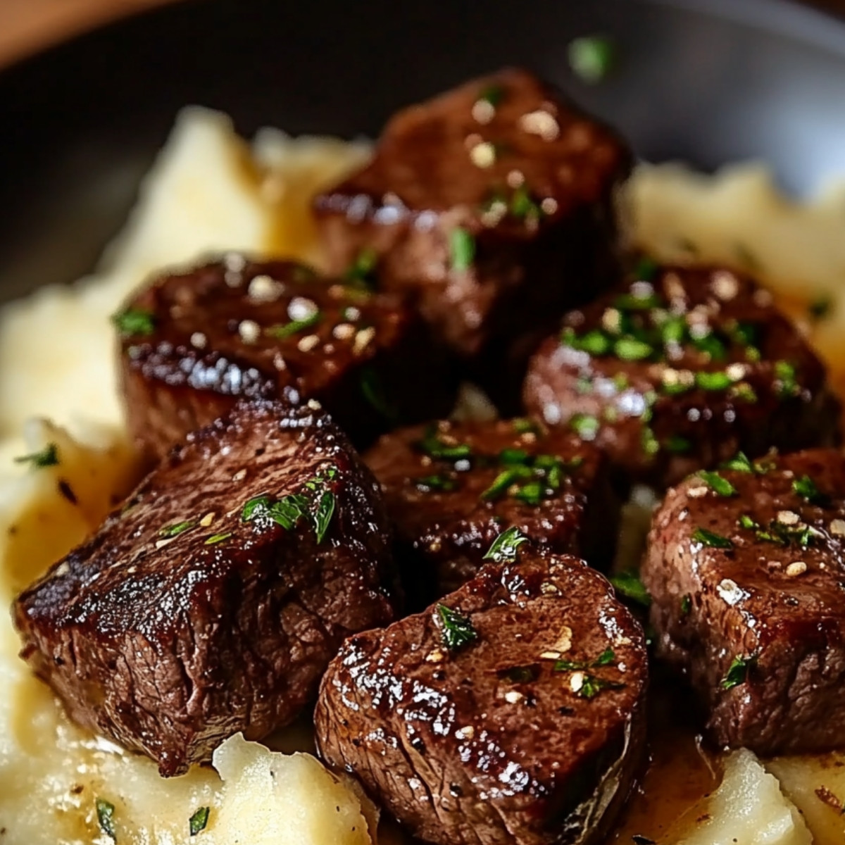 Garlic Butter Steak Bites & Creamy Mash