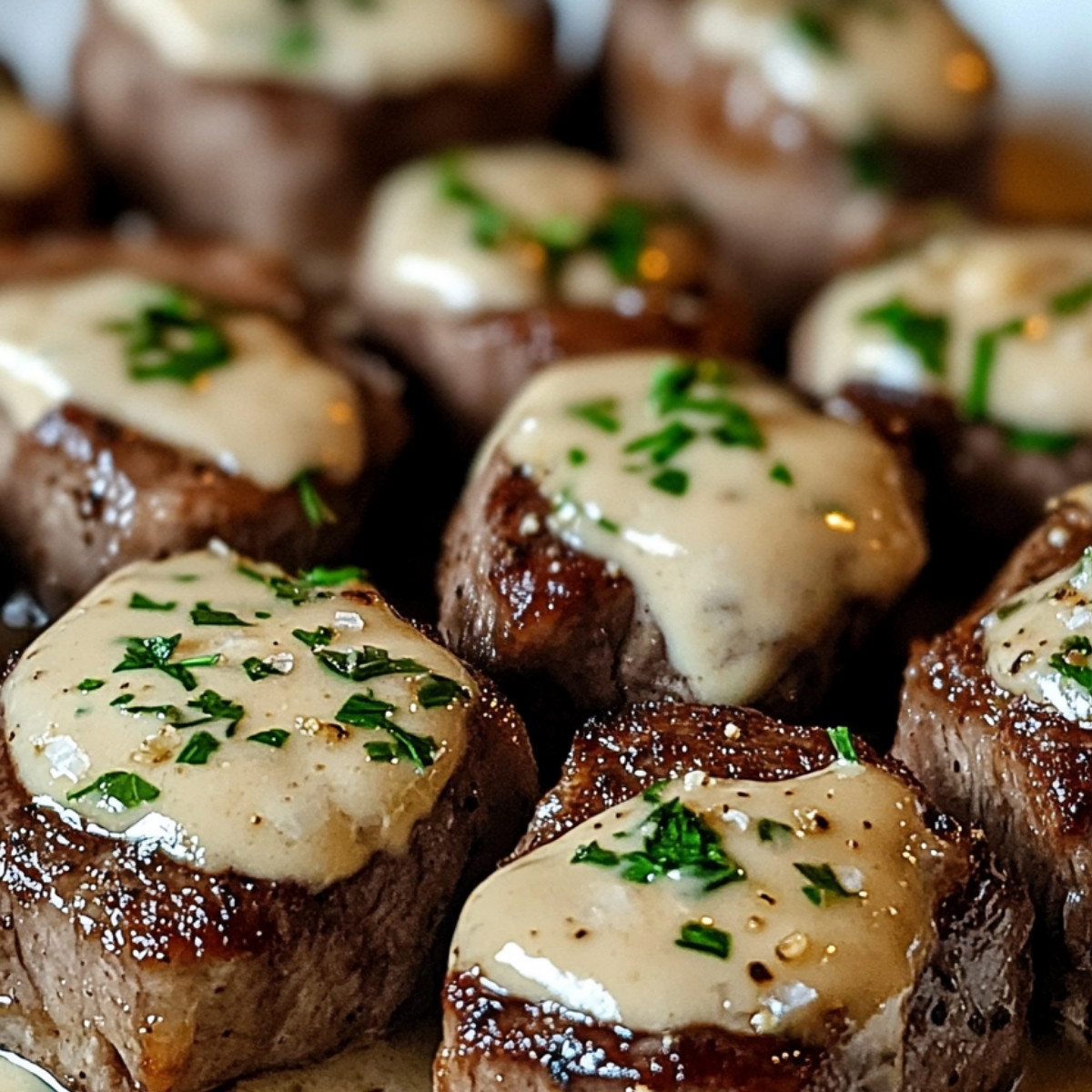 Garlic Butter Steak Bites with Parmesan Cream Sauce