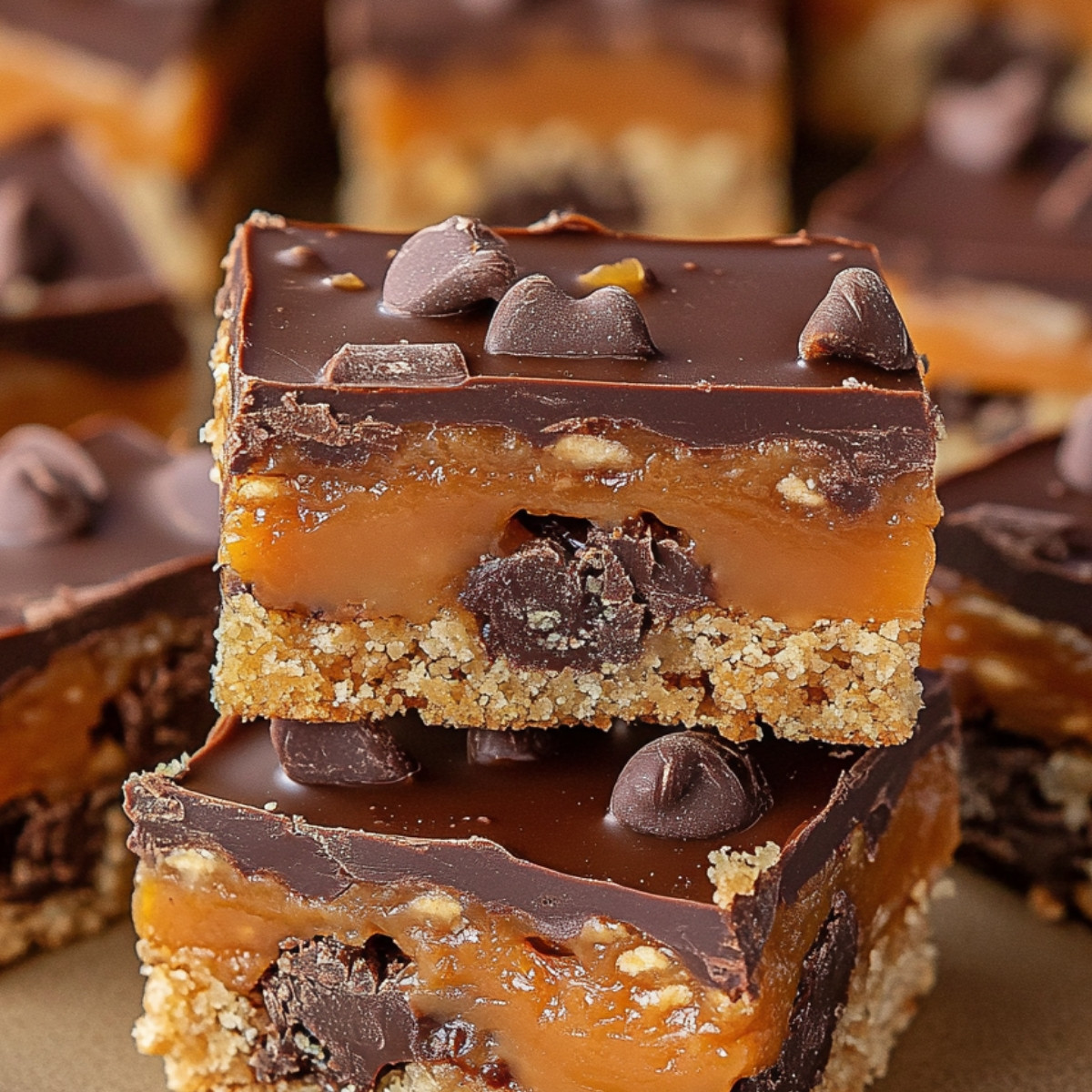 Gooey Caramel Chocolate Crunch Bars