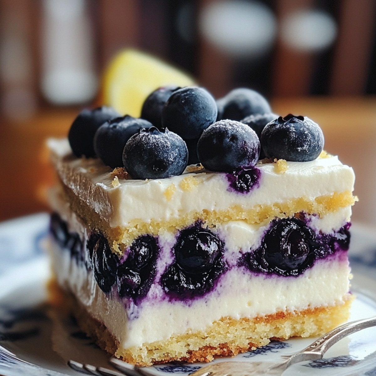 Lemon Blueberry Shortbread Mousse Cake