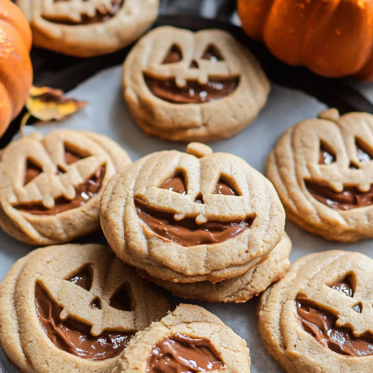 Milk Chocolate Stuffed Jack-O'-Lantern Cookies