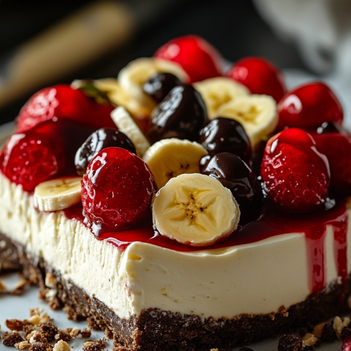 No Bake Banana Split Cheesecake