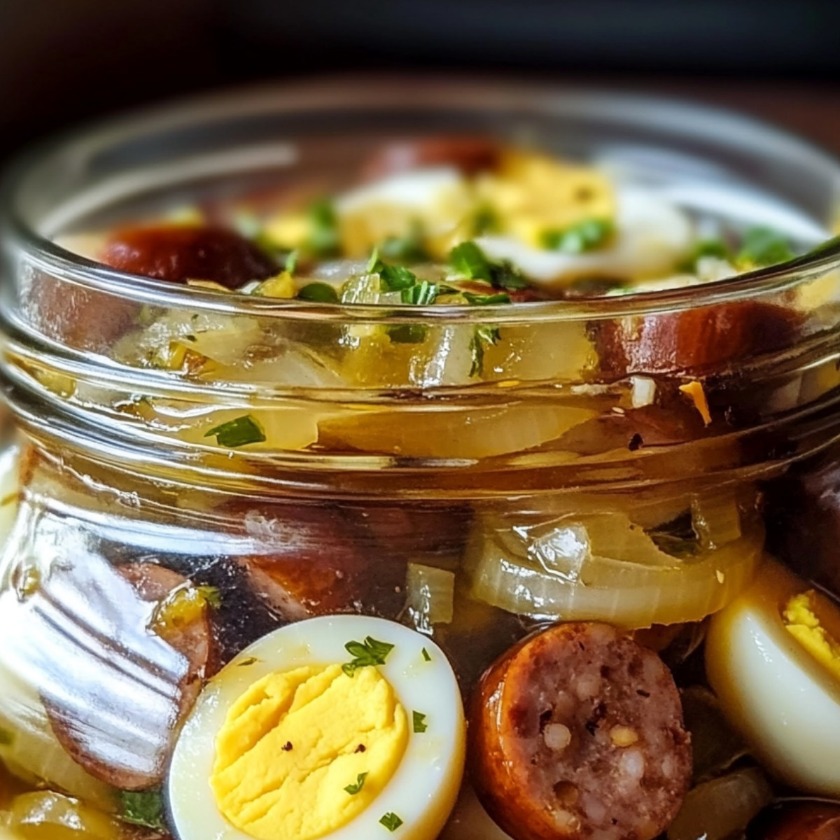 Pickled Eggs, Sausage & Onions