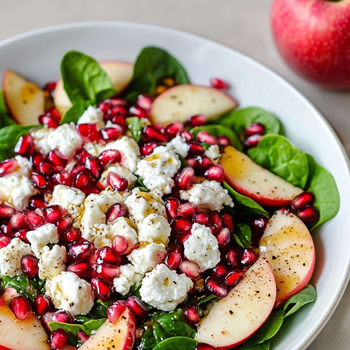 Pomegranate Spinach Salad with Apples & Goat Cheese