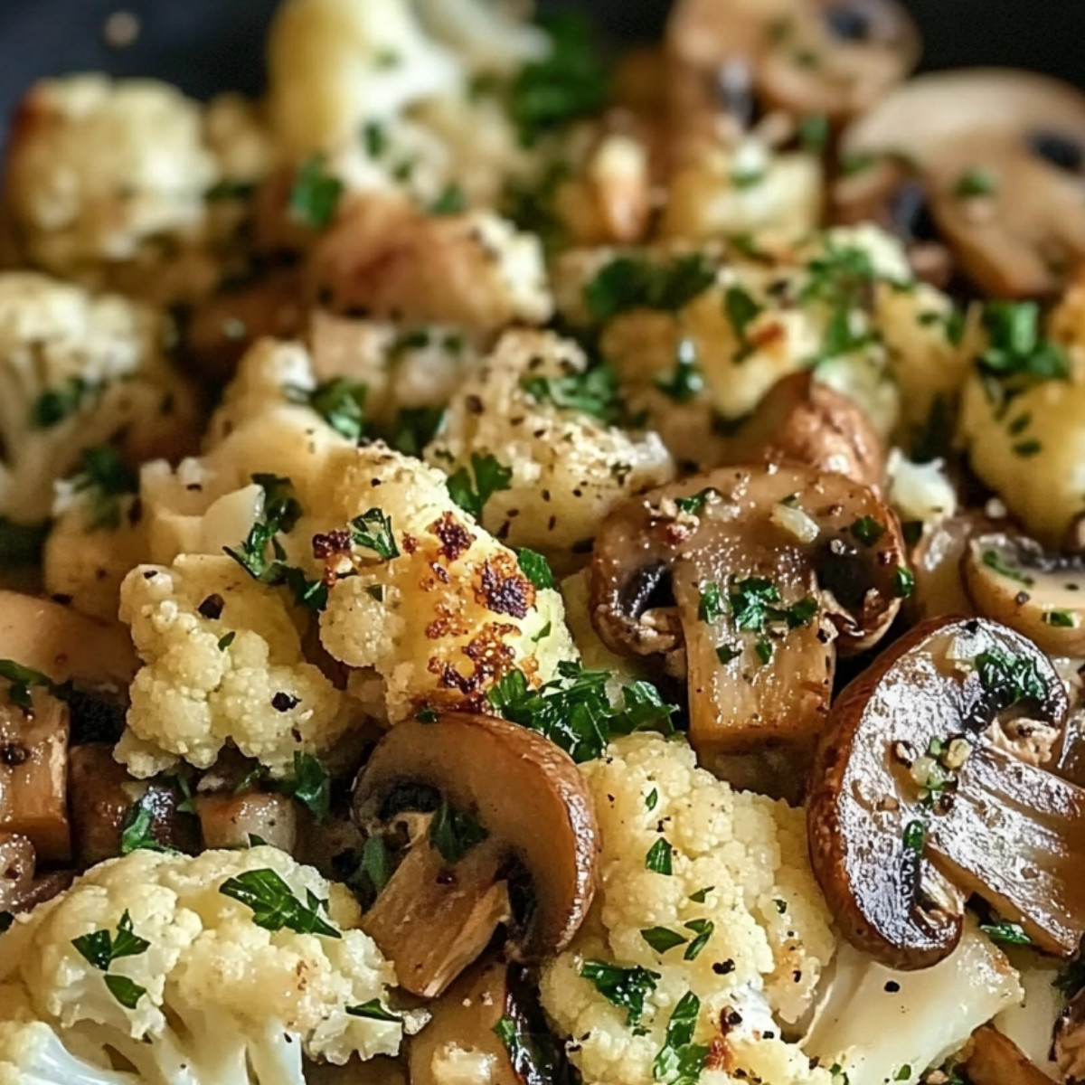 Vegan Garlic Mushrooms & Cauliflower Skillet