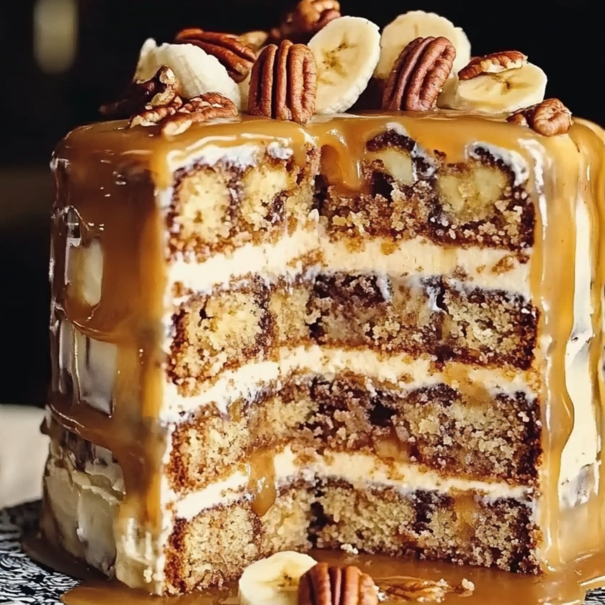 Banana Pecan Caramel Layer Cake