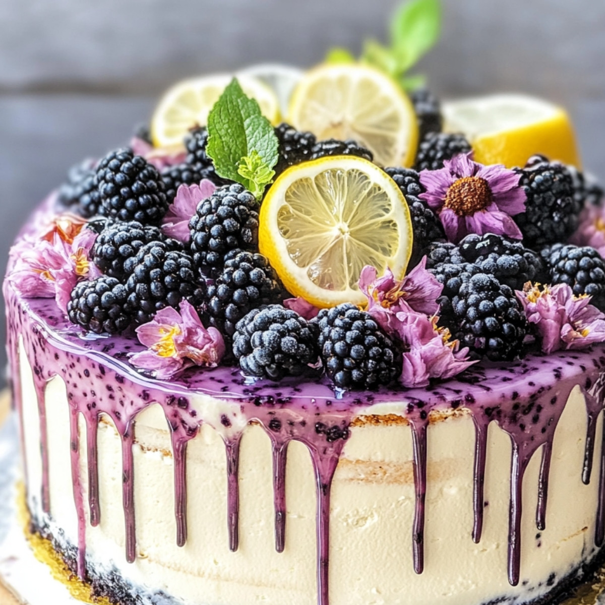 Blackberry Lemon Drip Cake