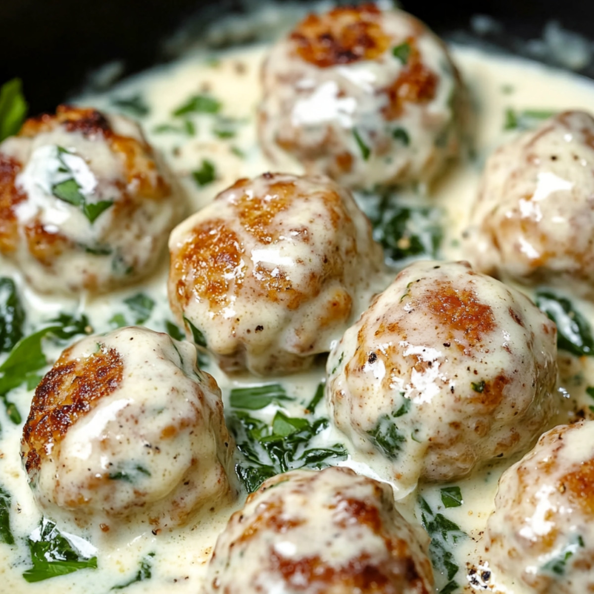 Chicken Ricotta Meatballs with Spinach Alfredo Sauce