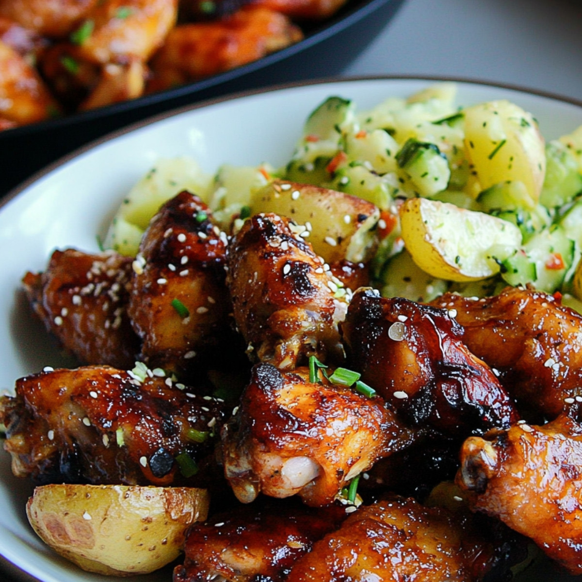 Chicken Wings and Potato Salad with a Veggie Twist