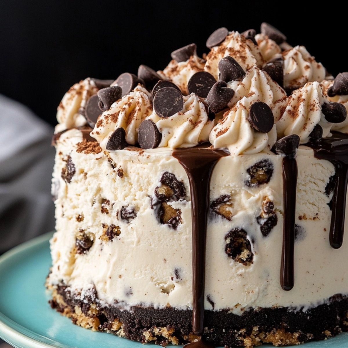 Recipe title: Chocolate Chip Cookie Dough Ice Cream Cake