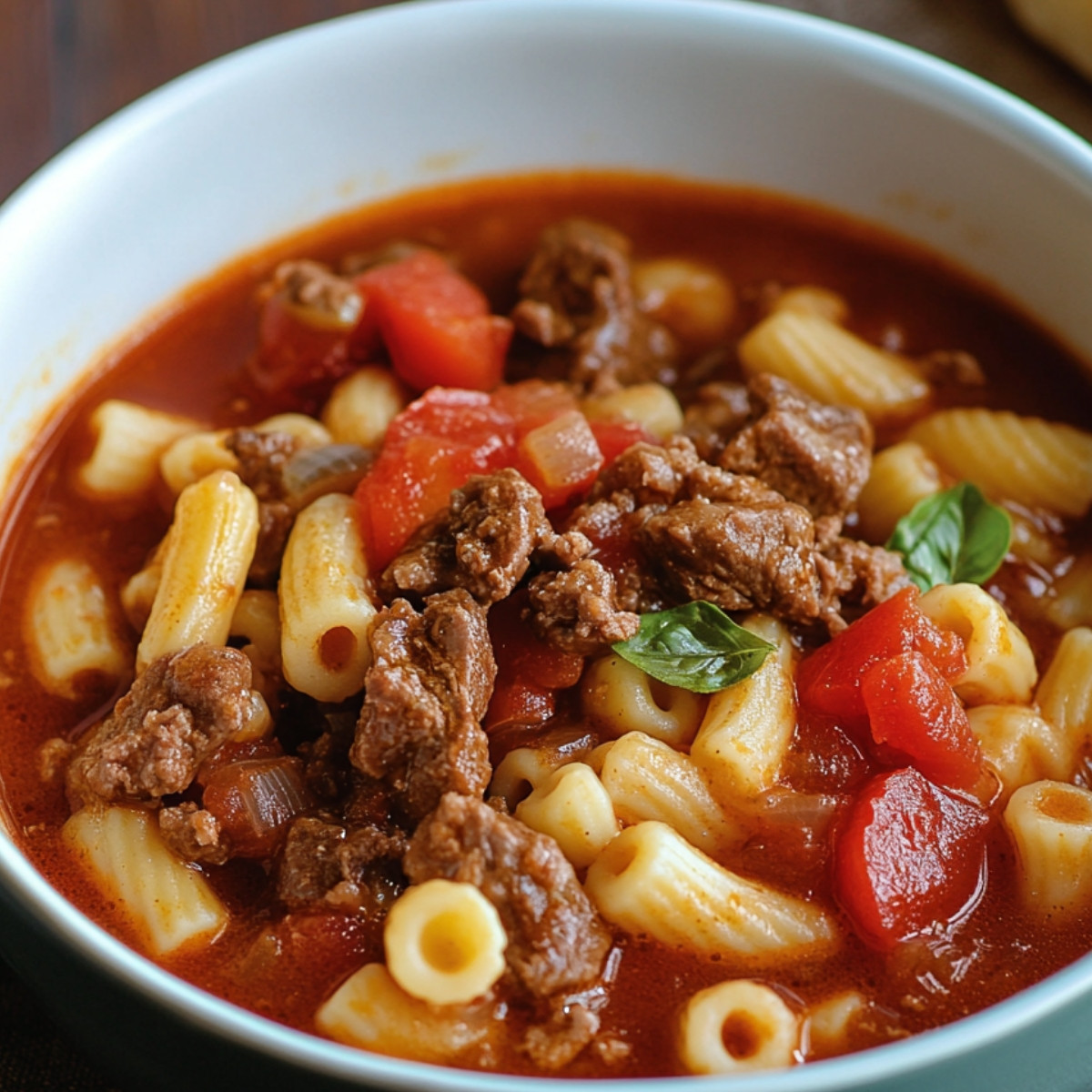 Classic Beef and Tomato Macaroni Soup