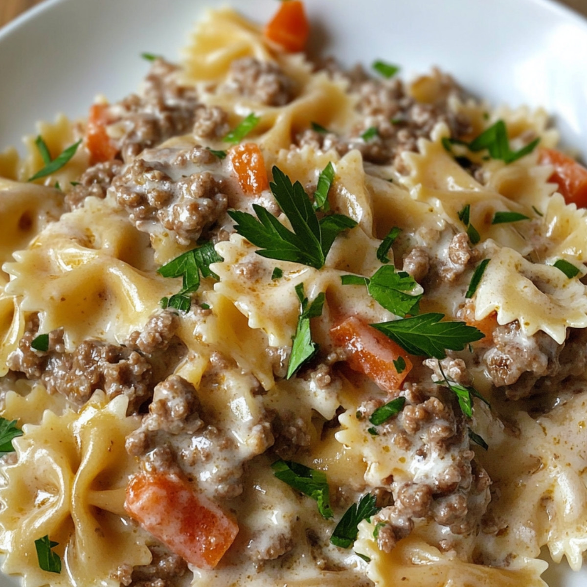 Creamy Bowtie Pasta with Ground Beef