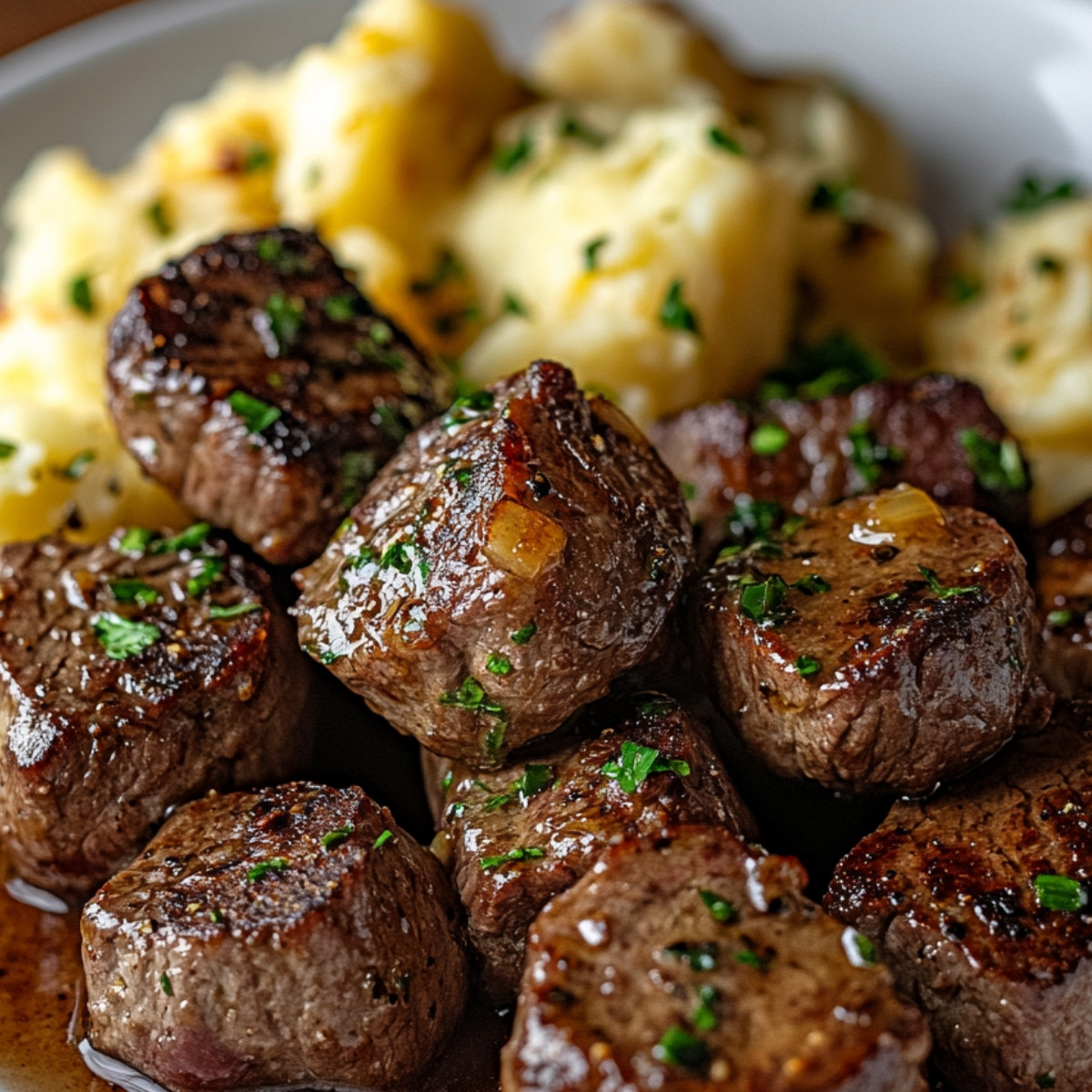 Garlic Butter Steak Bites and Cheesy Smashed Potatoes