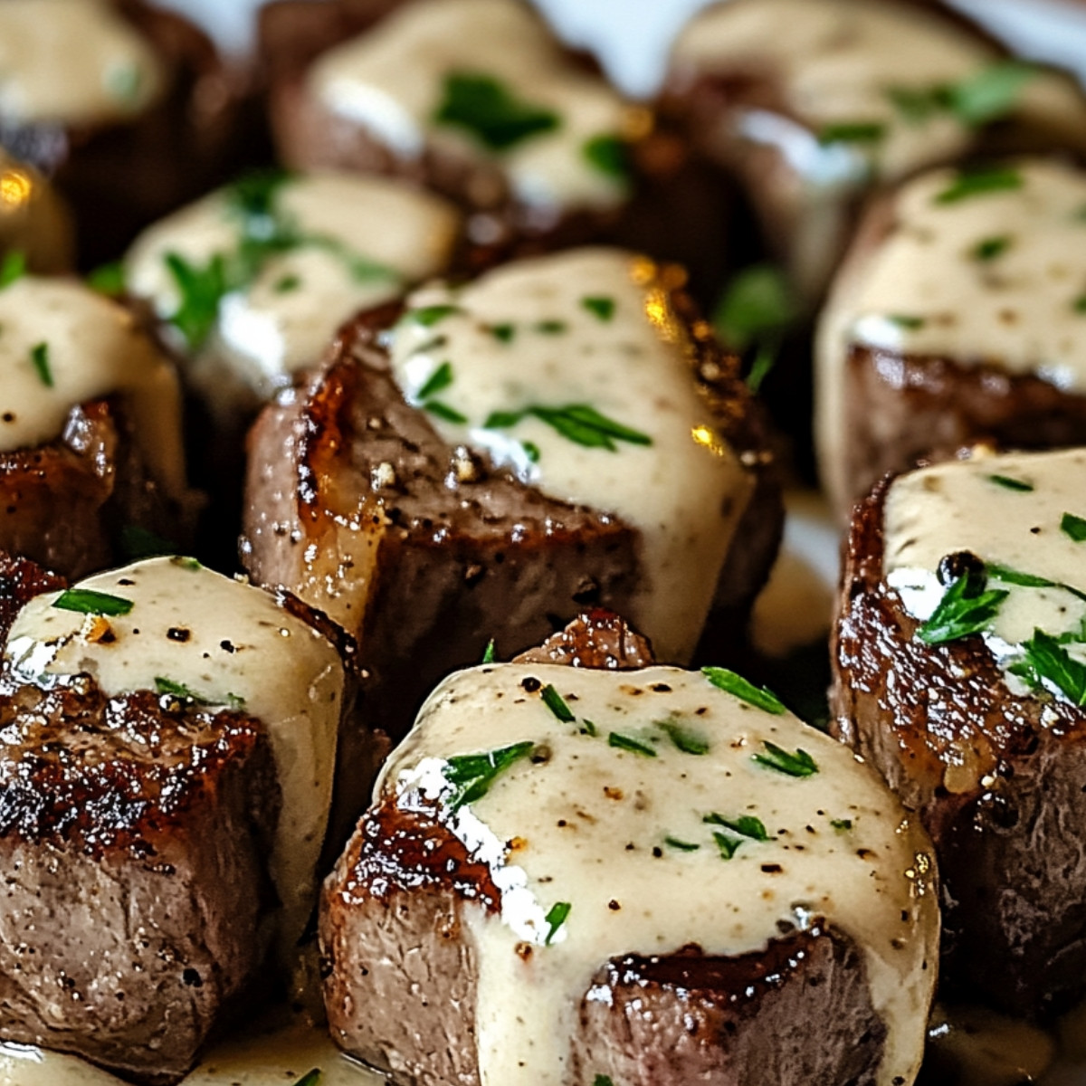 Garlic Butter Steak Bites with Parmesan Cream Sauce