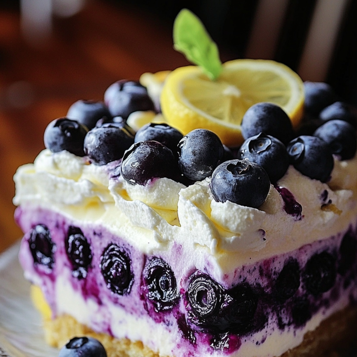 Lemon Blueberry Shortbread Mousse Cake