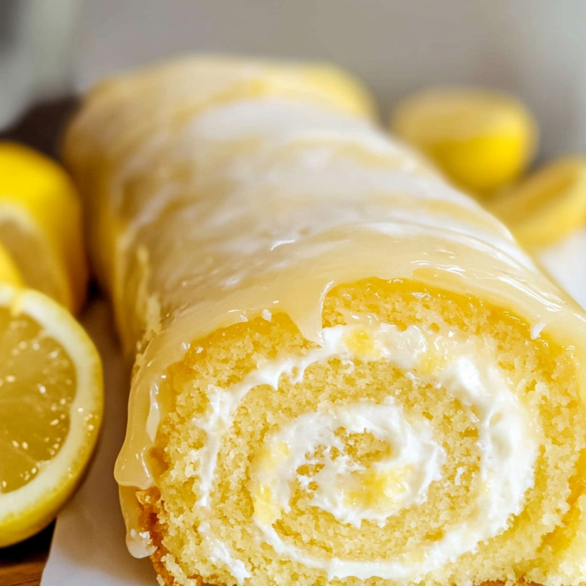 Luscious Lemon Cream Roll Cake with Lemon Glaze