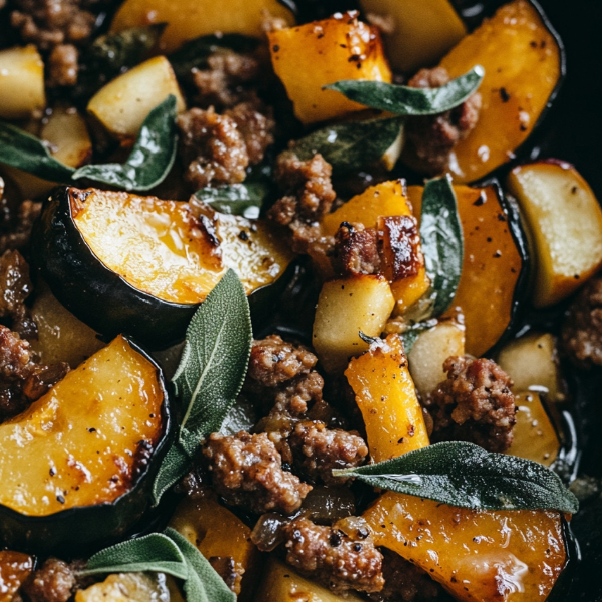 Maple-Glazed Acorn Squash with Sausage, Apple, and Sage