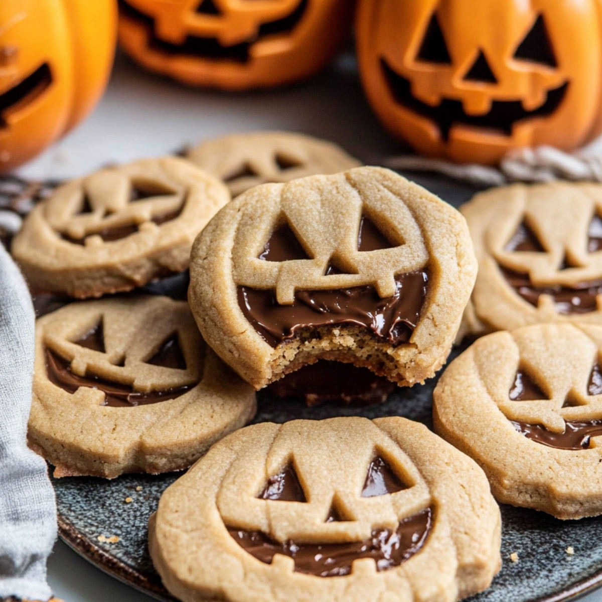 Milk Chocolate Stuffed Jack-O'-Lantern Cookies