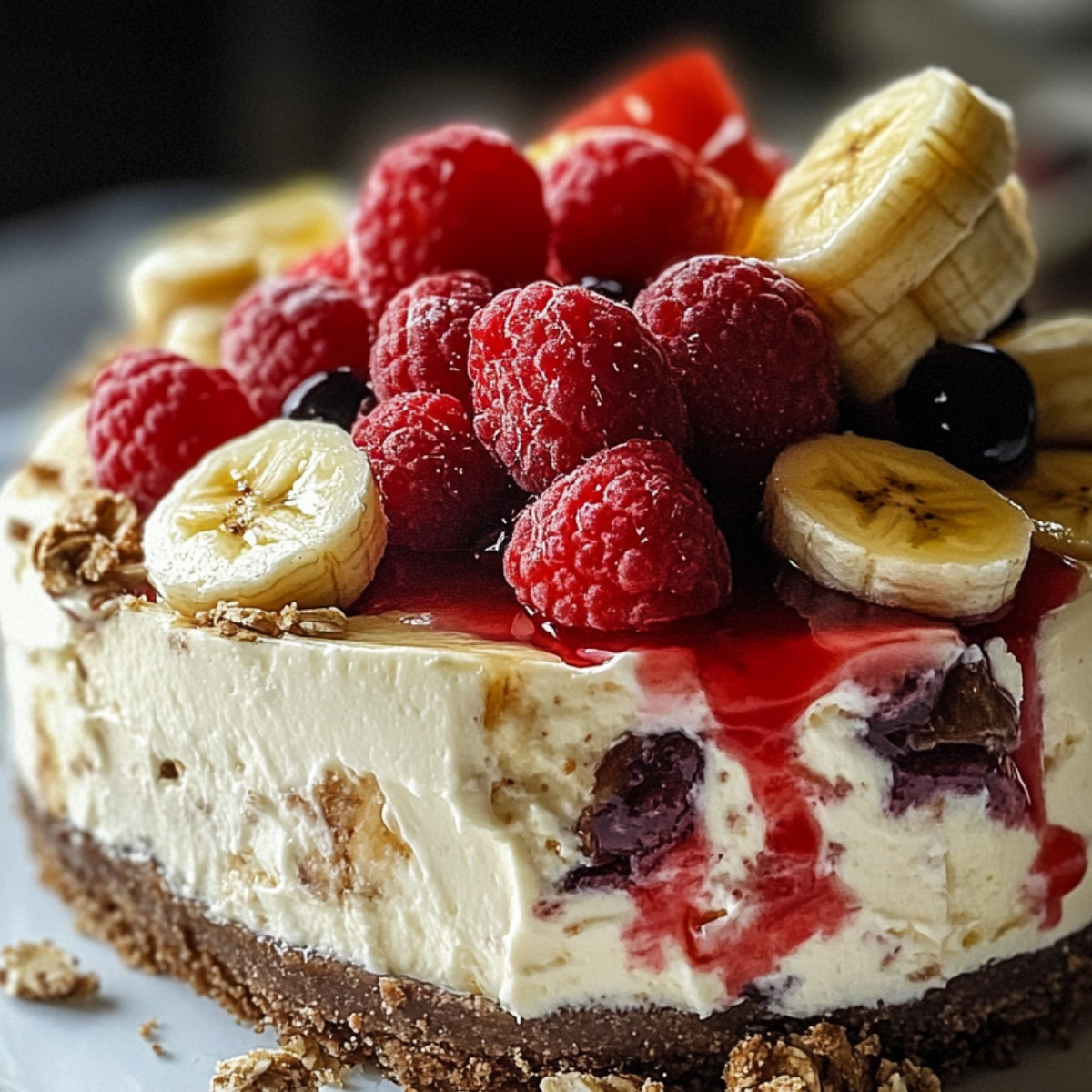 No Bake Banana Split Cheesecake