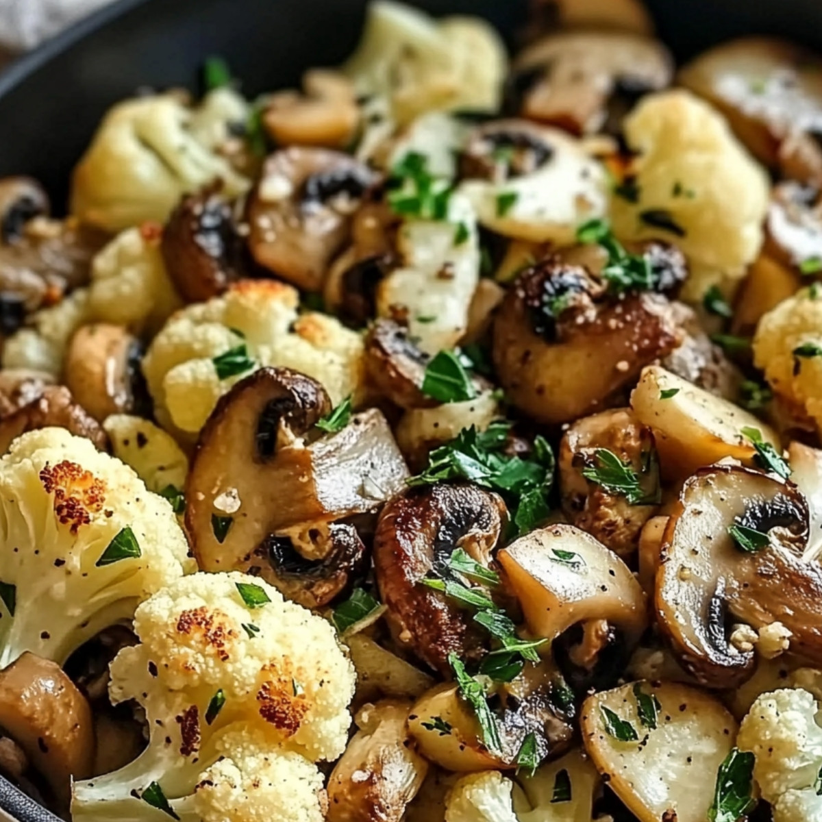 Vegan Garlic Mushrooms & Cauliflower Skillet