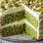 Pistachio Cake topped with Cream Cheese Frosting