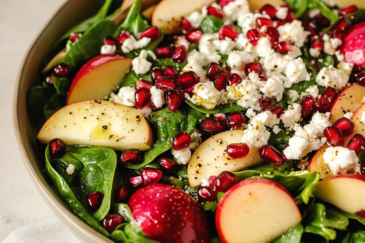 Pomegranate Spinach Salad with Apples & Goat Cheese