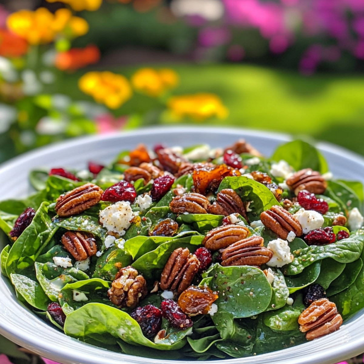 Baby Spinach Salad with Candied Pecans and Dried Cranberries