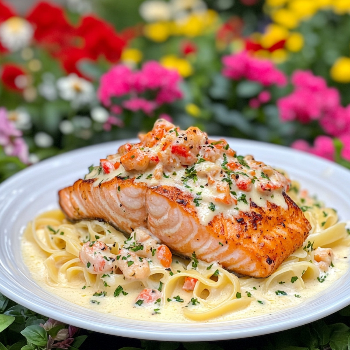 Cajun Lobster Crab Salmon Alfredo