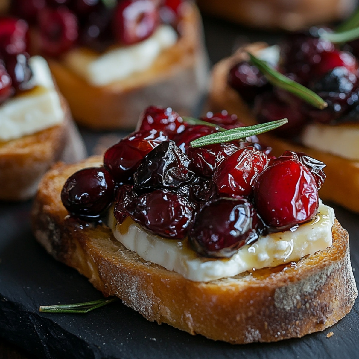 Crispy Crostini with Balsamic Roasted Cranberries and Brie