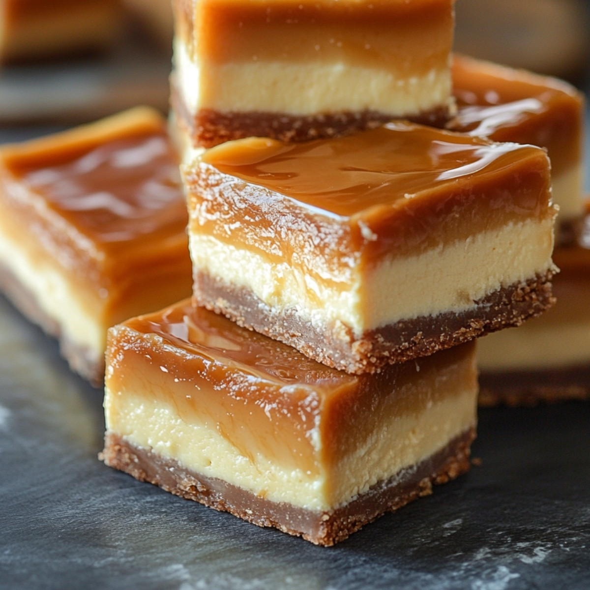 Recipe title: Decadent Caramel Cheesecake Bars