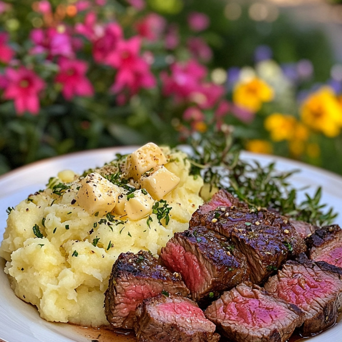 Garlic Butter Steak Bites and Mash