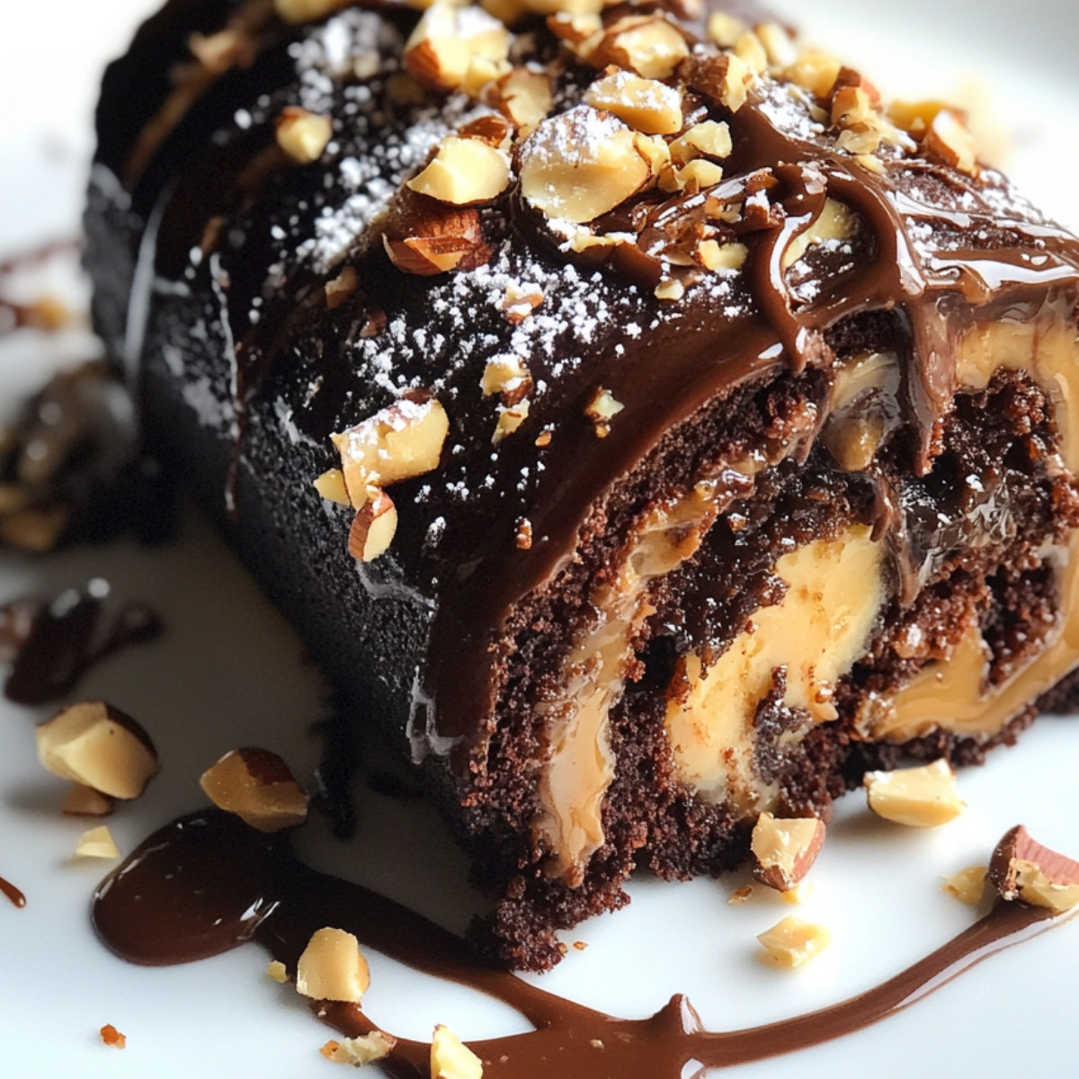 Gooey Chocolate Hazelnut Caramel Cake Roll