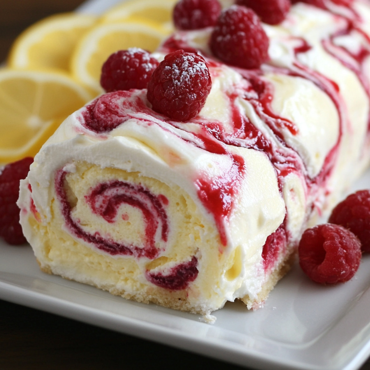 Lemon Raspberry Swirl Cheesecake Roll