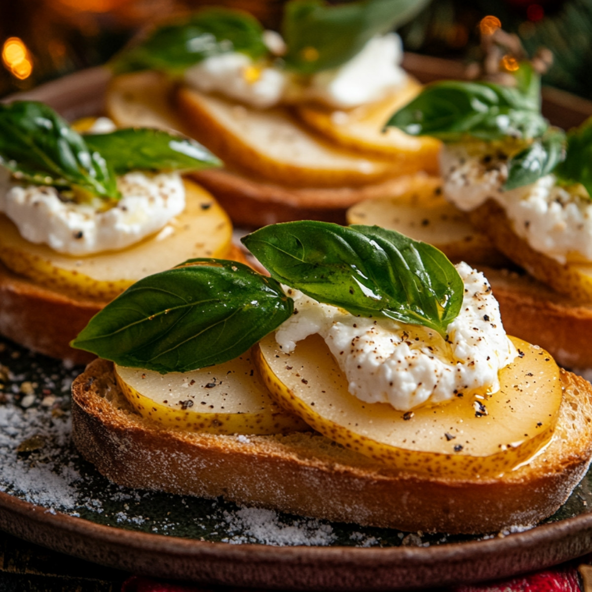 Pear and Burrata Crostini