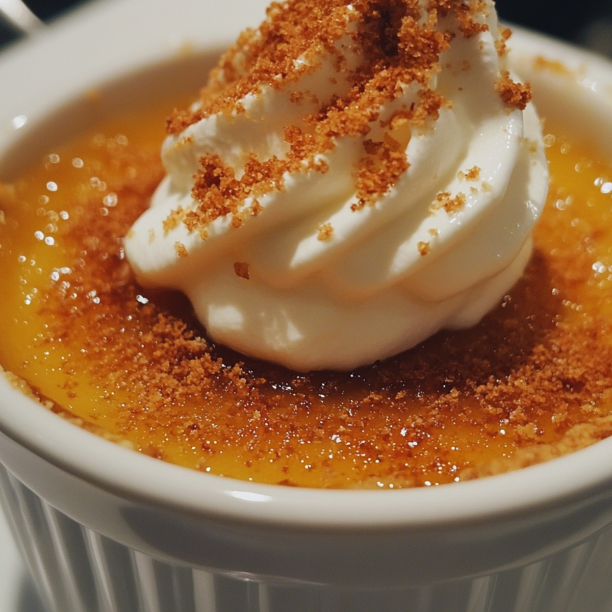 Pumpkin Pie Brûlée with Vanilla Whipped Cream